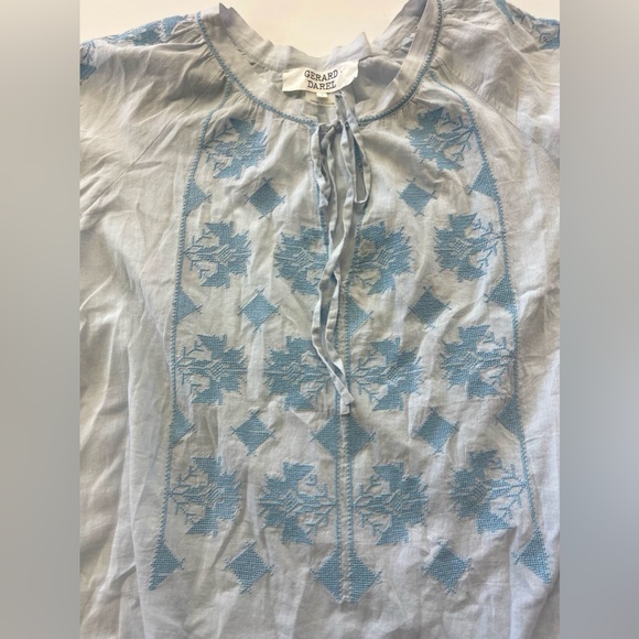 Gerard Darel Esther Printed Embroidered Light Blue Cotton Blouse sz 1 - Picture 6 of 10